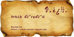 Vrbik Árpád névjegykártya